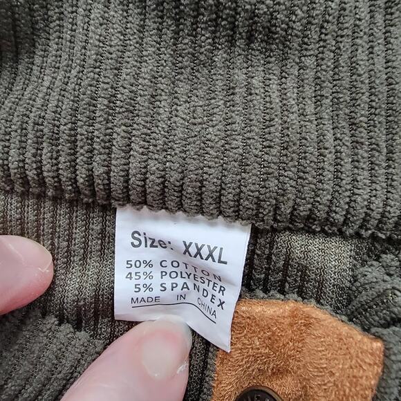 Hengsheng Jeans Corduroy‎ Pullover Olive Green Tan Elbow Patch Long Sleeve XXXL - Picture 9 of 9
